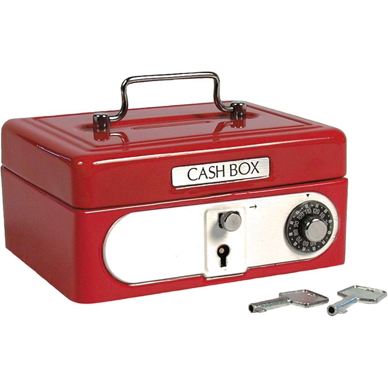 Red Metal Cash Box with Lock & Coin Slot - 6 x 6 x 4 Inches