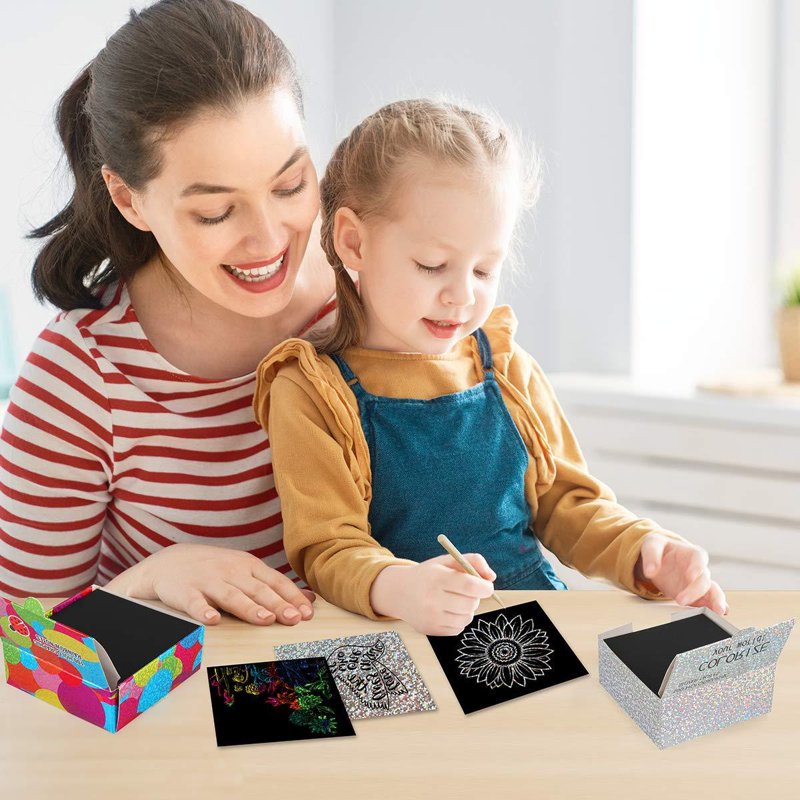 Rainbow Scratch Art Notes Set - 100 Colorful DIY Note Cards for Kids and Craft Projects