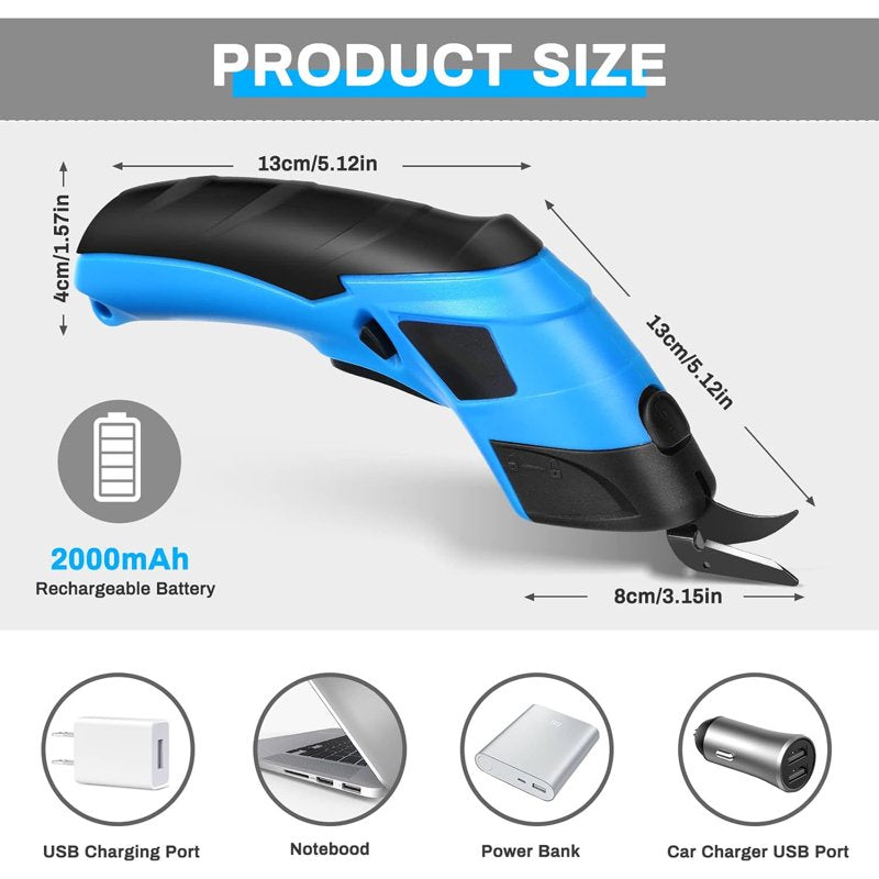 Cordless Electric Scissors - Electric Cutter for Fabric, Cardboard, Craft & Leather (Replacement Blade Included)