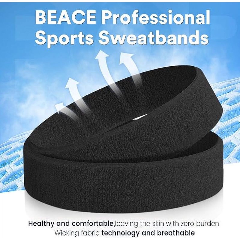 Moisture-Wicking Sports Headbands 6-Pack for Men & Women - Athletic Cotton & Spandex