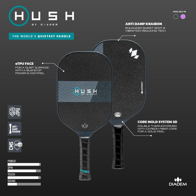 Diadem Hush Quiet Approved Pickleball Paddle - Purple