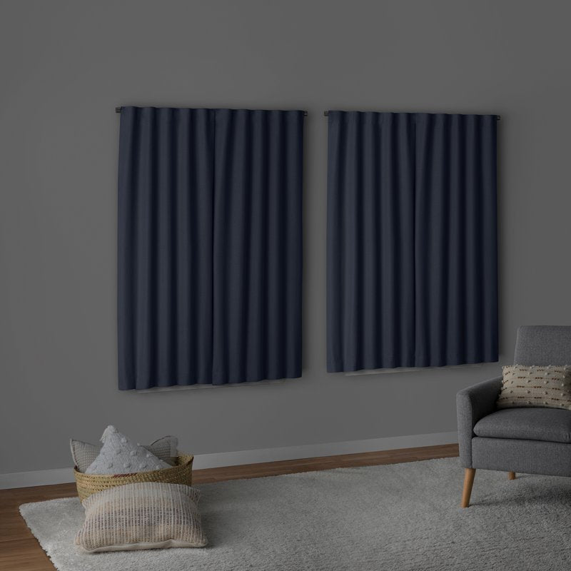 Blackout Curtain Panels Set - Dark Navy, 4 Pieces, 63-Inch Length