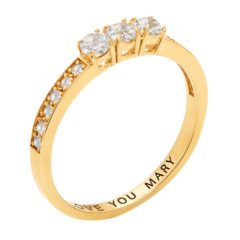 Personalized 14K Gold Over Sterling Silver Wedding Ring with White Topaz – Custom Engraved, One Size
