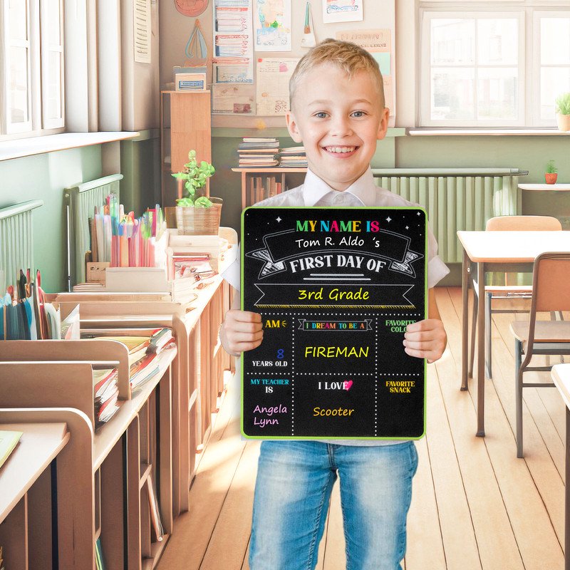 Double-Sided Reusable Chalkboard Sign for First & Last Day of School 14x11 inches
