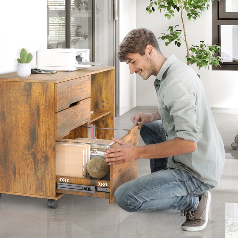 3-Drawer Rolling File Cabinet with Lock - Under Desk Office Storage