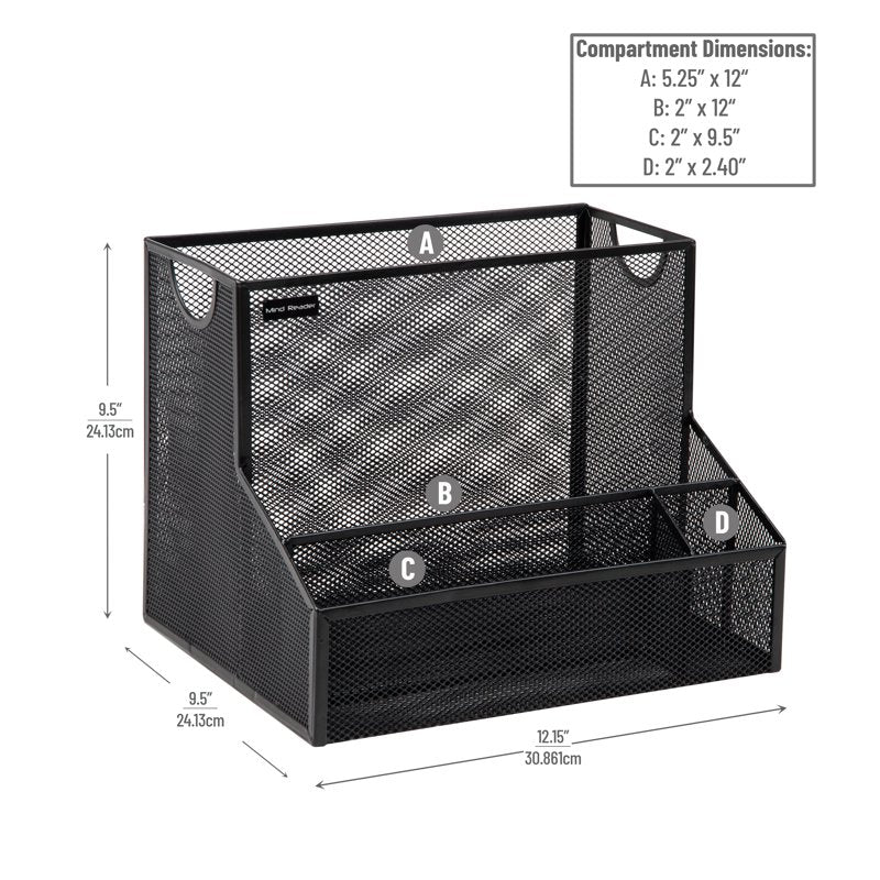 Desktop Organizer with 4 Compartments - Metal File and Office Supplies Storage