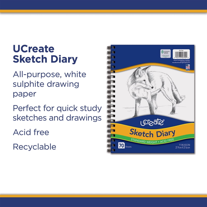 Sketch Diary with Spiral Binding, 11x8.5 Inch, 70 Sheets, Acid-Free Paper