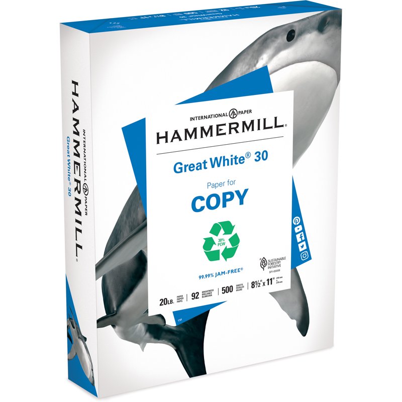 Recycled Copy Paper 30 White - 20 lb, 5000 Sheets per Carton