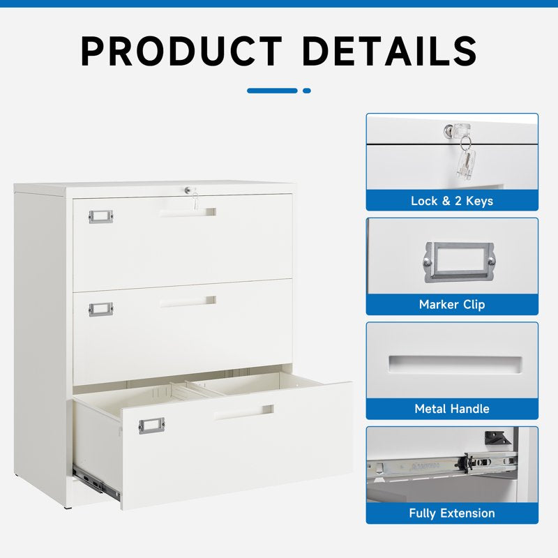 Lockable Metal Lateral File Cabinets with 3-5 Drawers for Office Organization
