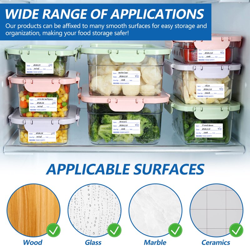 Removable Food Labels Tape 1500 Pcs Waterproof Freezer Labels for Containers