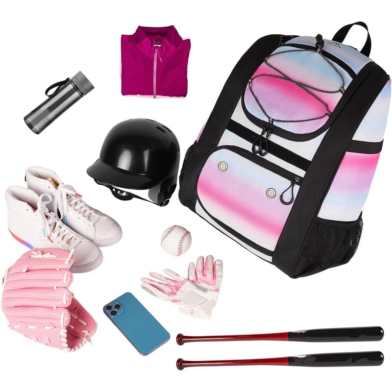 Lightweight Baseball Backpack with Shoe Compartment & Fence Hook for Girls