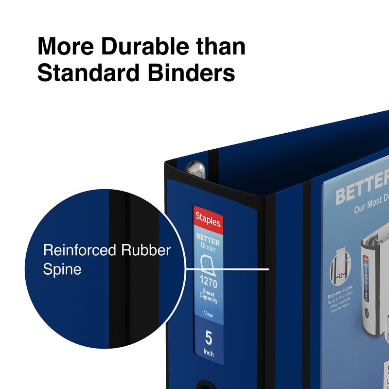 5-Inch 3-Ring D-Ring Binder - Navy Blue, Holds Up To 1270 Pages