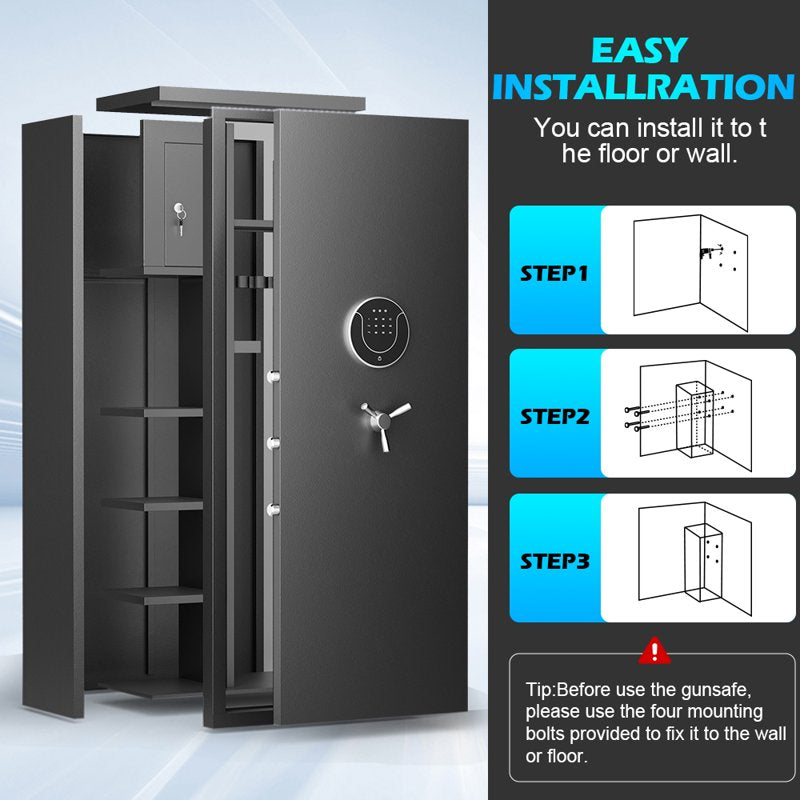 Heavy-Duty Digital Gun Safe with Adjustable Shelves & Gun Rack, Large Security Cabinet