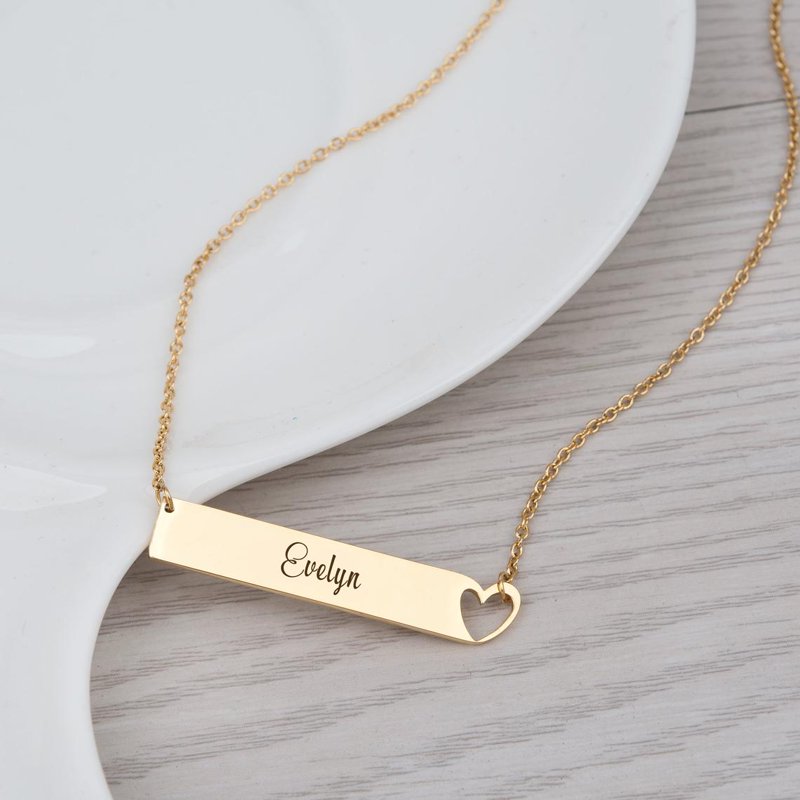Personalized Heart Name Necklace Gift for Mom Women Engravable Bar Silver Gold Rose Gold