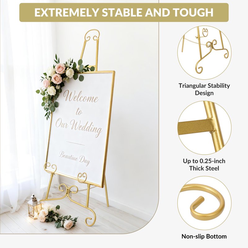 Gold Easel Stand for Wedding Signs and Artwork - Adjustable Floor Display