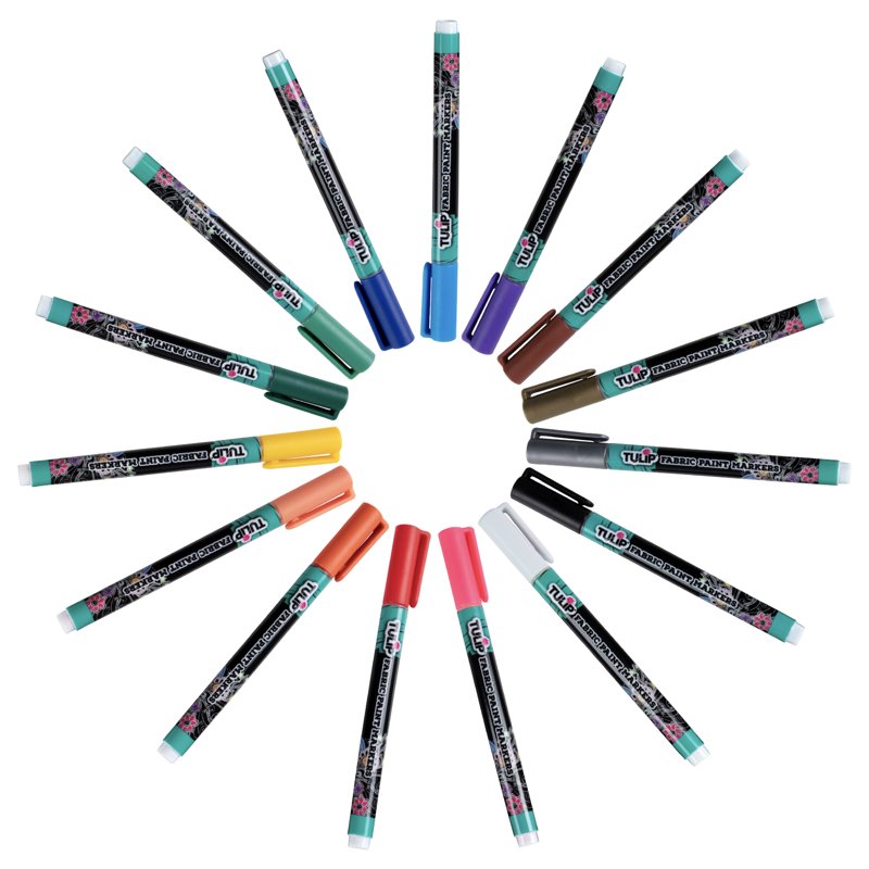 Fabric Markers Set of 15 - Permanent No-Bleed Markers for Light & Dark Textiles