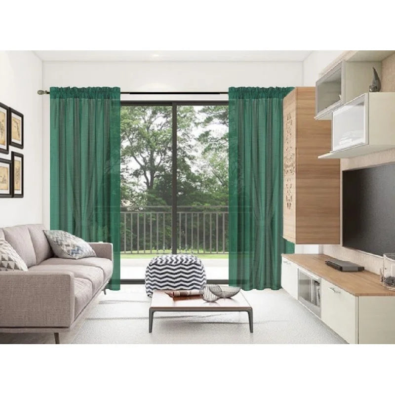Semi-Sheer Faux Silk Window Curtains 2-Pack - Dark Green 84" Length
