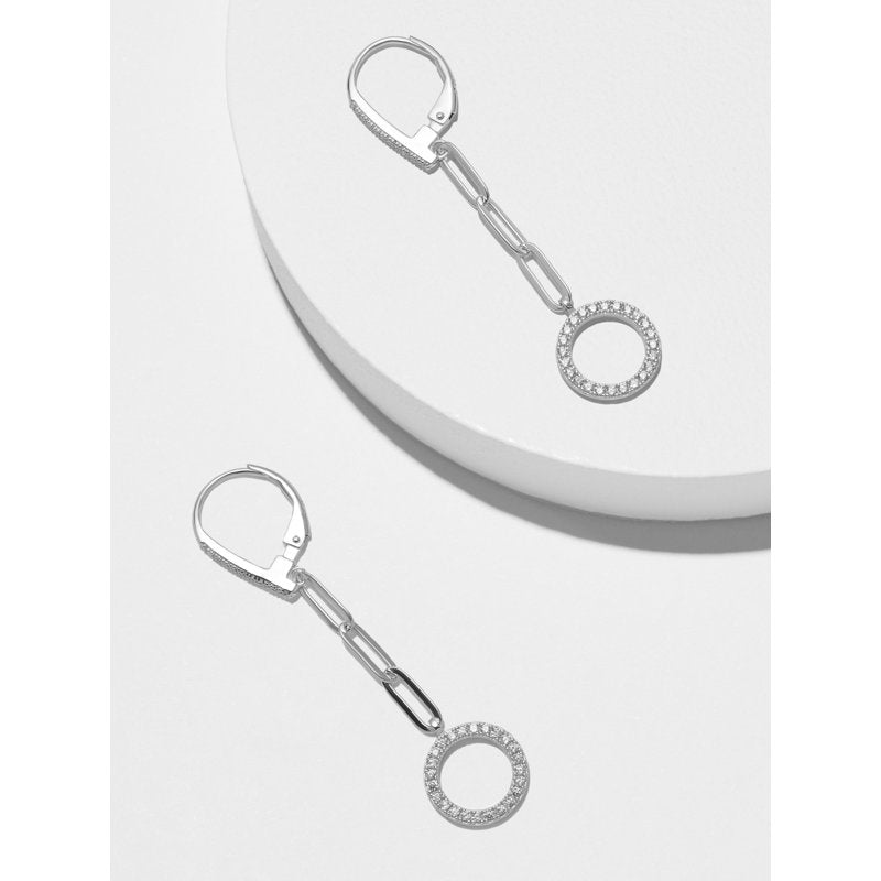 Sterling Silver Cubic Zirconia Circle Paperclip Earrings - Hypoallergenic, 2 Inch Length