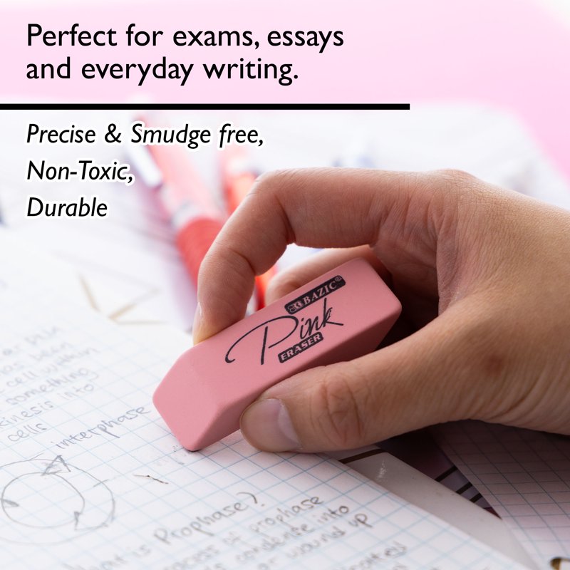 Pink Erasers & Pencil Top Caps Set - Latex-Free Classroom Supplies