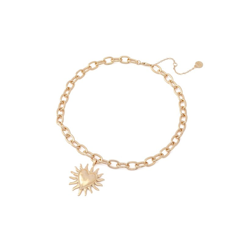 Women's Gold-Tone Heart Sun Pendant Necklace with Pearl Accent