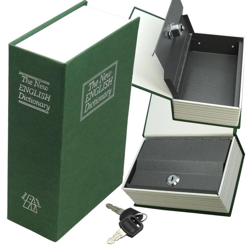 Small Green Book Safe with Key Lock - Hidden Disguise for Valuables