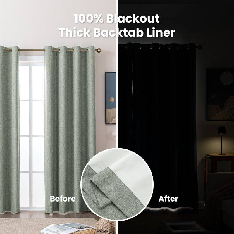 Blackout Linen Look Curtains for Bedroom and Living Room - Thermal Insulated Drapes with Grommets