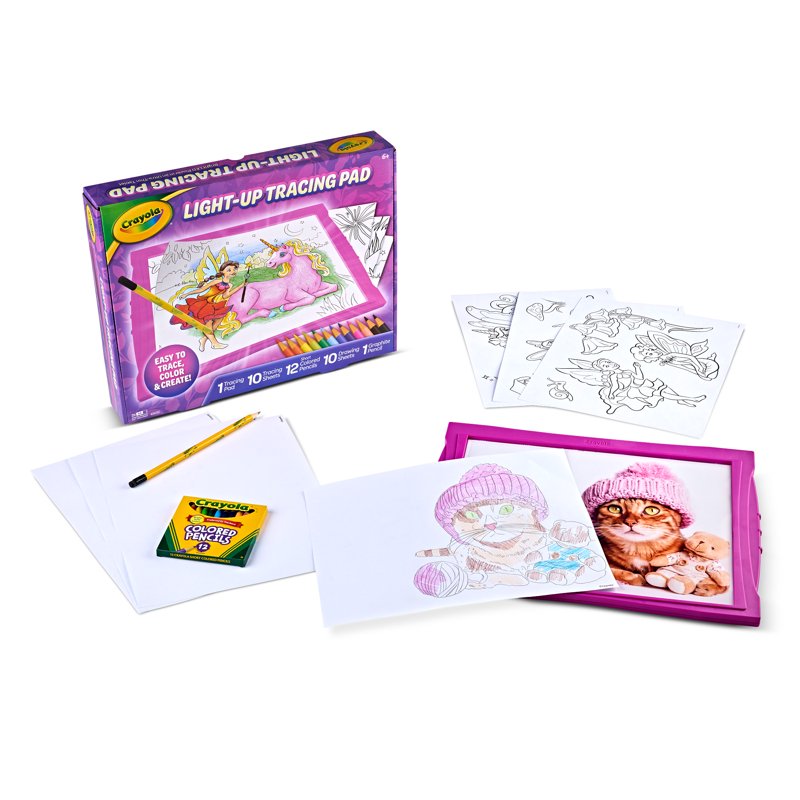 Light-Up Tracing Pad for Kids & Artists - Pink Art & Craft Toy with Colored Pencils, Drawing Sheets
