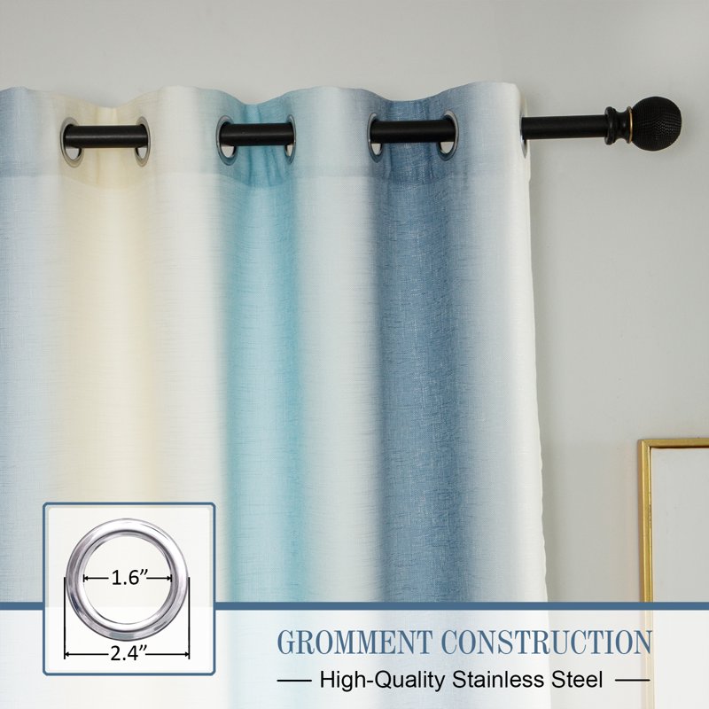 Gradient Color Faux Linen Curtain Panels with Grommets - Thermal Insulated Darkening Drapes for Living Room & Bedroom