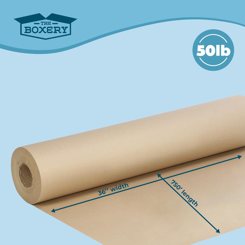 36” x 750' Kraft Paper Roll, 50lb — Recycled Packing & Craft Paper (The Boxery) Variation of THIS listing