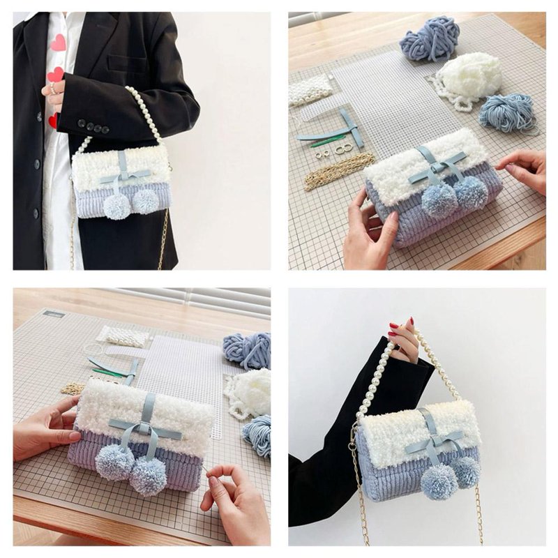 DIY Knitting Crochet Handbags Kit for Beginners with Materials - Blue