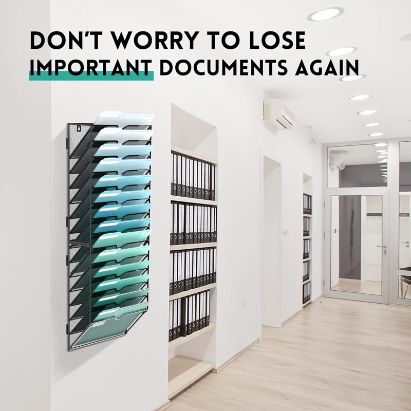 14-Tier Metal Wall Organizer for Files & Magazines, Office & Home Storage