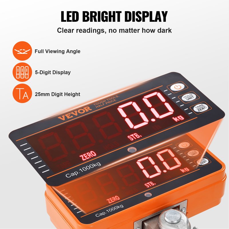 Heavy-Duty Digital Crane Scale 2200 lbs/1000 kg with Remote Control