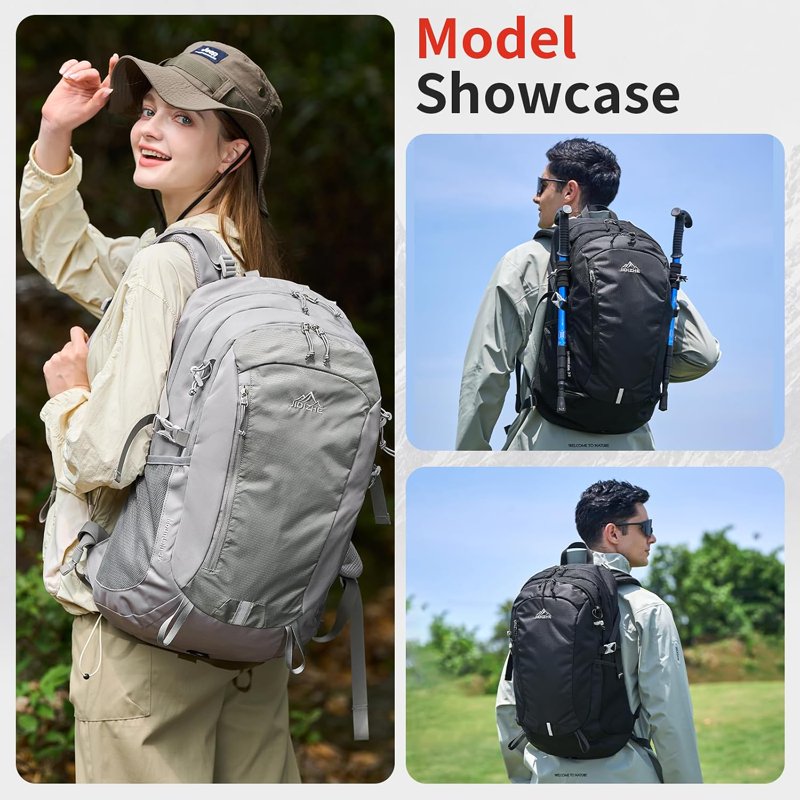 JIDIZHE 35L Hiking Backpack Black003 – Water-Resistant Daypack with Rain Cover, Lightweight, Adjustable Chest Strap