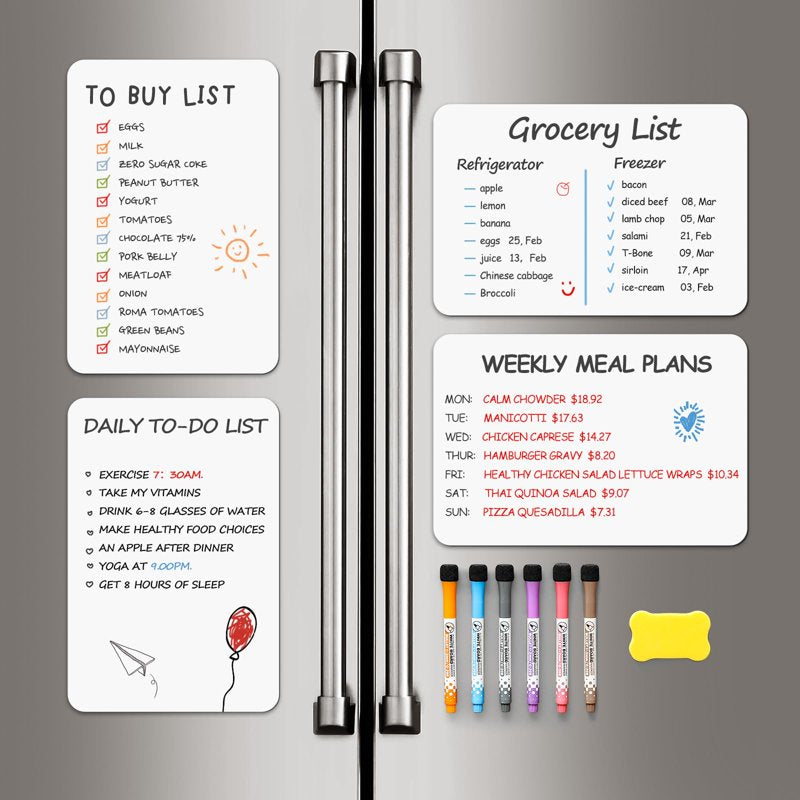 Magnetic Whiteboard Sheets with Markers and Eraser Set - 4 Pack