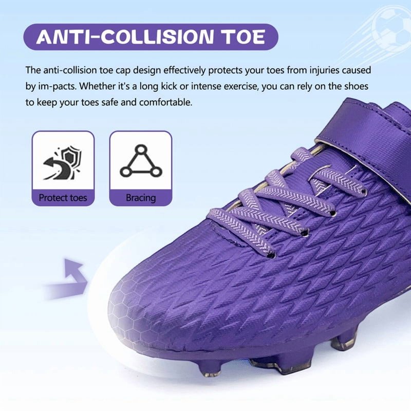 Kids Soccer Cleats - Purple Big Kid Training Football Shoes with Hook & Loop Strap