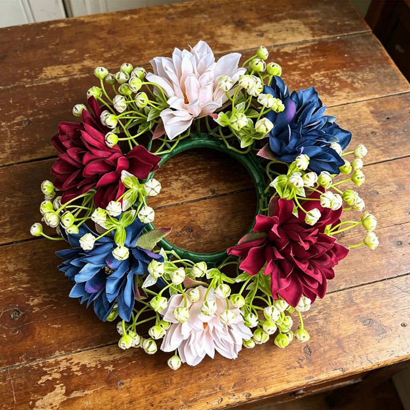Patriotic Floral Candle Ring Wreath for Independence Day & Holiday Decor