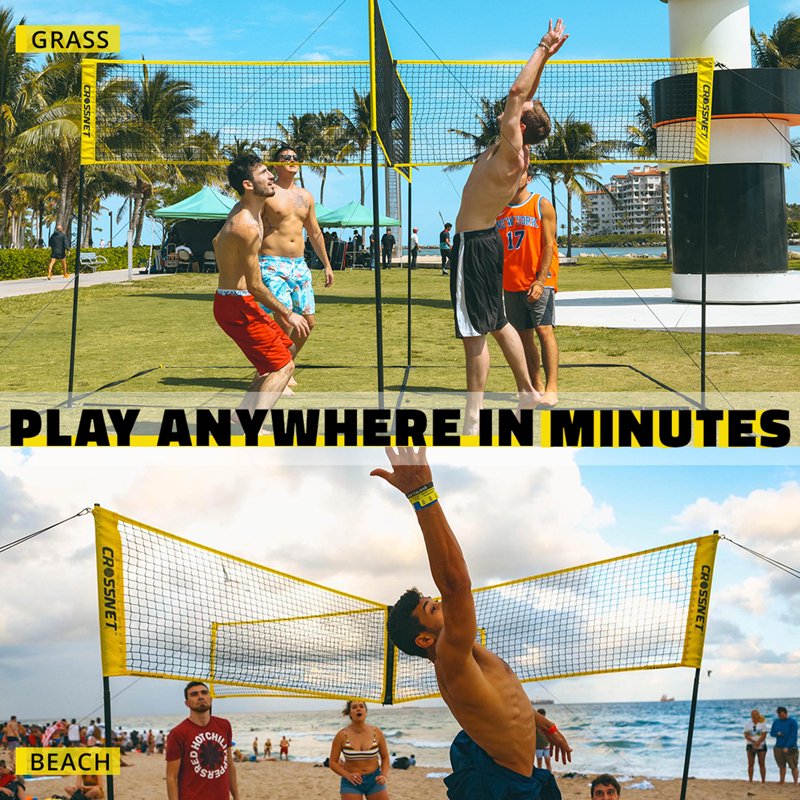 Portable Volleyball & Four Square Game Set with Carrying Backpack