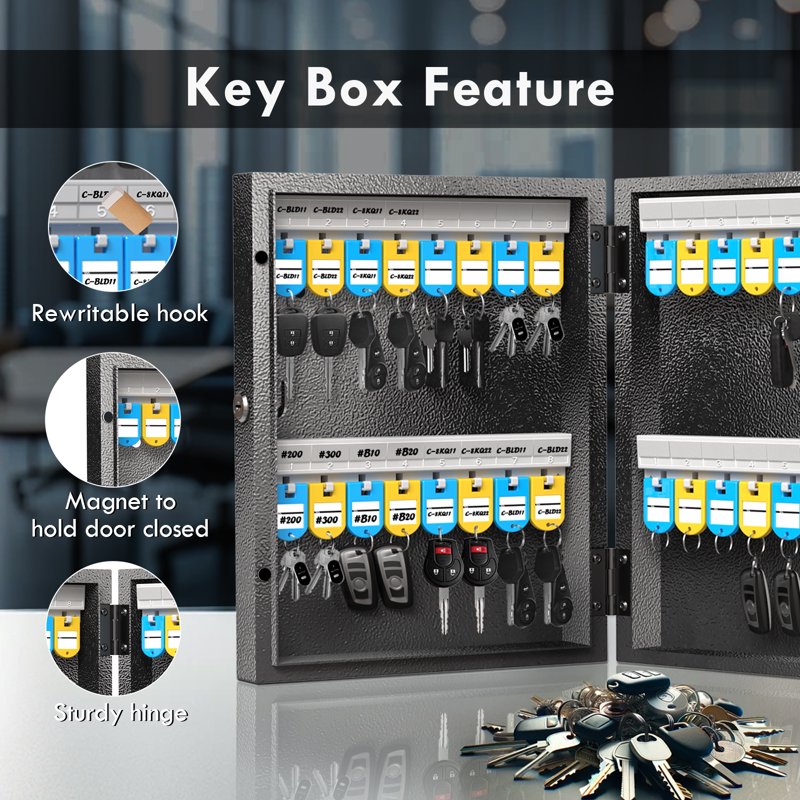 Wall Mount Lock Box with 32 Keys Storage Safe for Home School Hotel