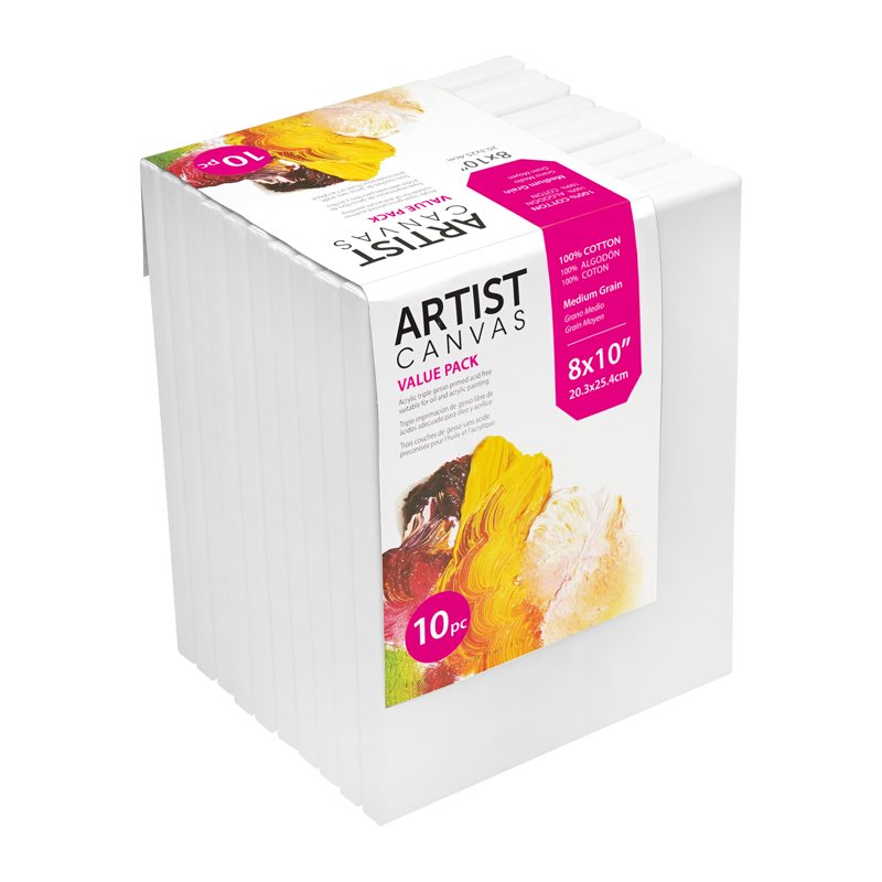 Studio White Stretched Canvas 8x10 Inches - Pack of 10, Acid-Free Cotton for Painting & Art