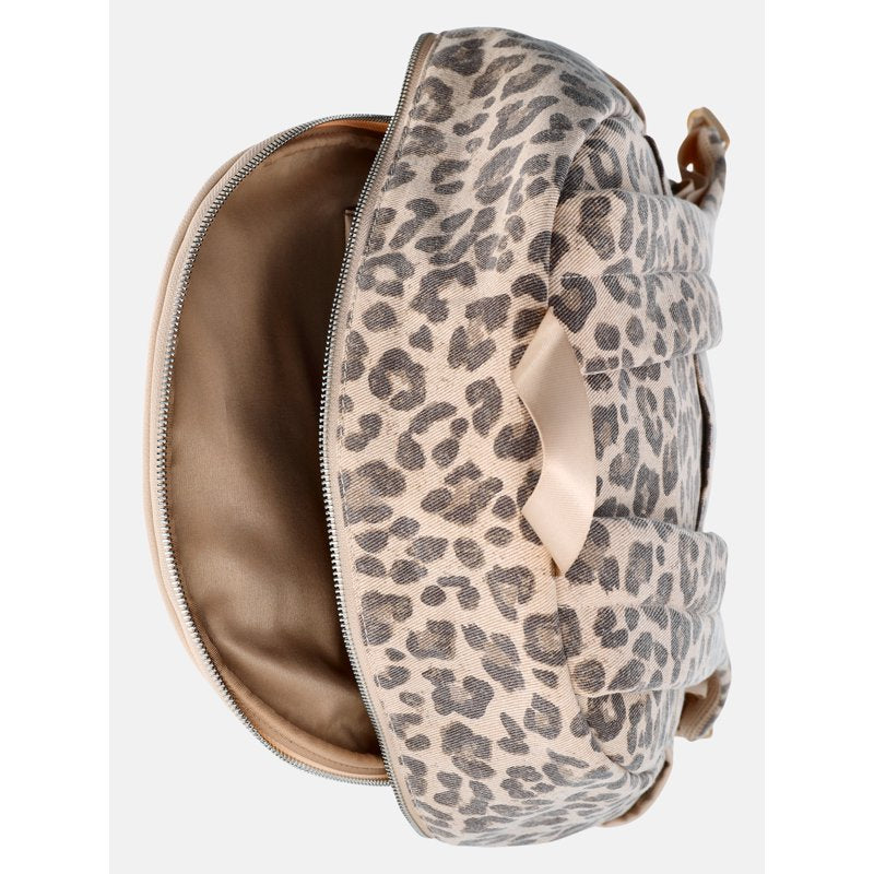 Women's Double Pocket Dome Backpack with Detachable Pouch - Leopard Print