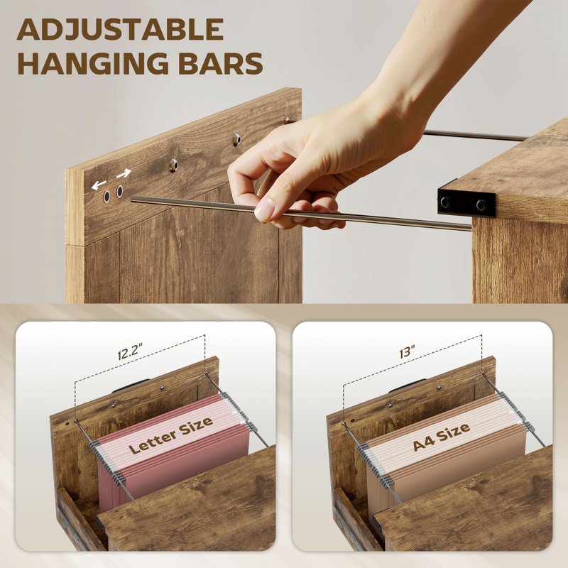 Rustic Farmhouse 2-Drawer File Cabinet with Barn Doors - A4/Letter Storage