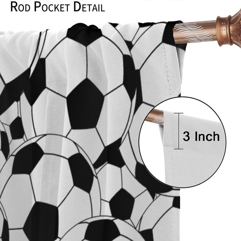 Kids Soccer Pattern Window Curtains - Insulated Thermal Drapes for Bedroom Nursery Classroom - 2 Panels