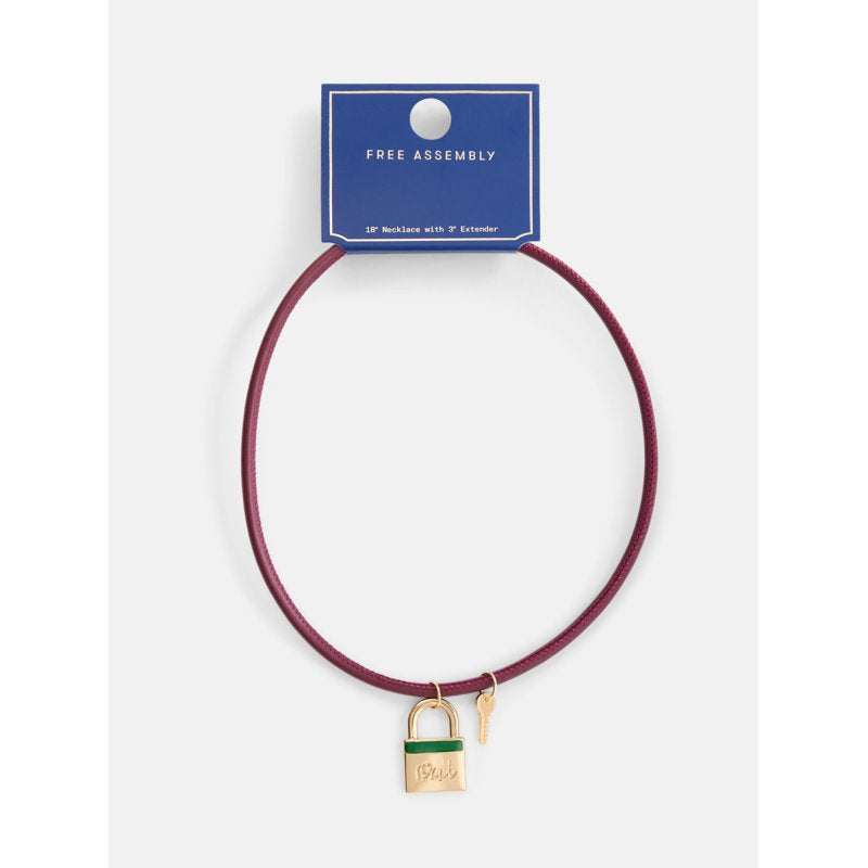 Women's Faux Leather Pendant Necklace with Gold-Tone Lock & Key - 18" + 3" Extender