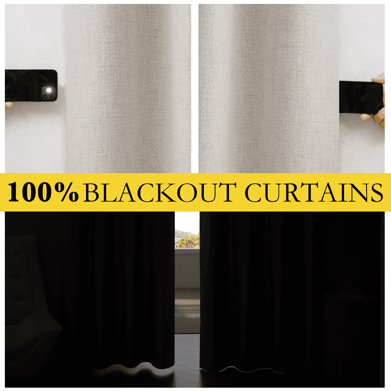 Blackout Linen Curtains 2 Panels Full Insulated Room Darkening Drapes