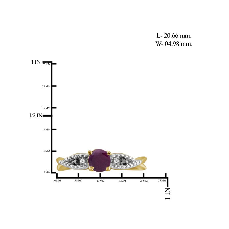 Genuine Ruby Birthstone Engagement Ring 14K Gold Plated Silver with Black & White Diamonds