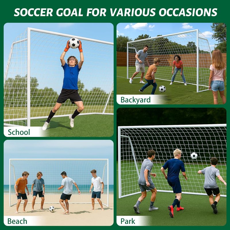 Foldable 16x7 ft Soccer Goals – Steel Backyard Training System, Weatherproof