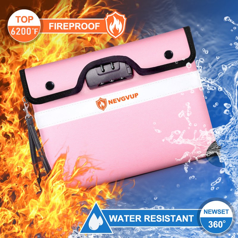 Fireproof Document Bag with Combination Lock - 6200°F Heat-Resistant Water-Resistant Pouch