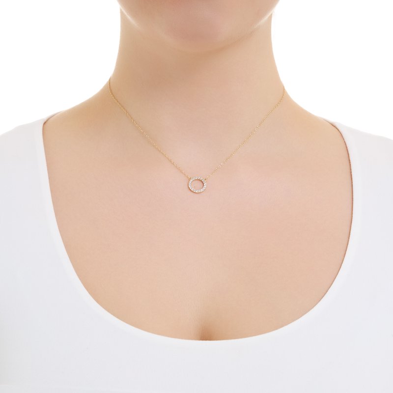 Open Circle Pendant Necklace with Cubic Zirconia in Gold Over Sterling Silver - 16 Inch + 2 Inch Extender