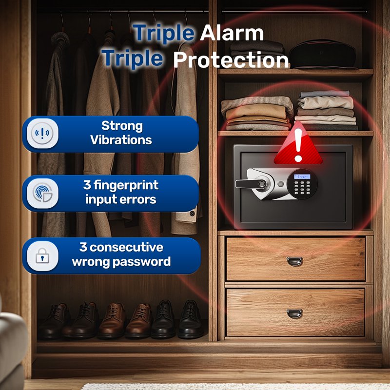 Biometric Safe Box with Fingerprint & Code Lock - Heavy Duty Steel Security Safe, Fireproof Document Storage, 1.0 CuFt