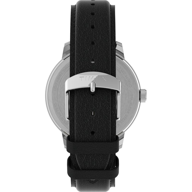 Timex Men's Easy Reader Bold 43mm Watch Silver-Tone Case White Dial Leather Strap